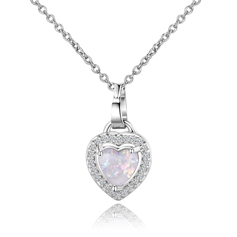 Luxury Opal Necklaces Pendants Solid 925 Sterling Silver Jewelry Heart Shape Women's Necklace With Chain Engagement Party Gift