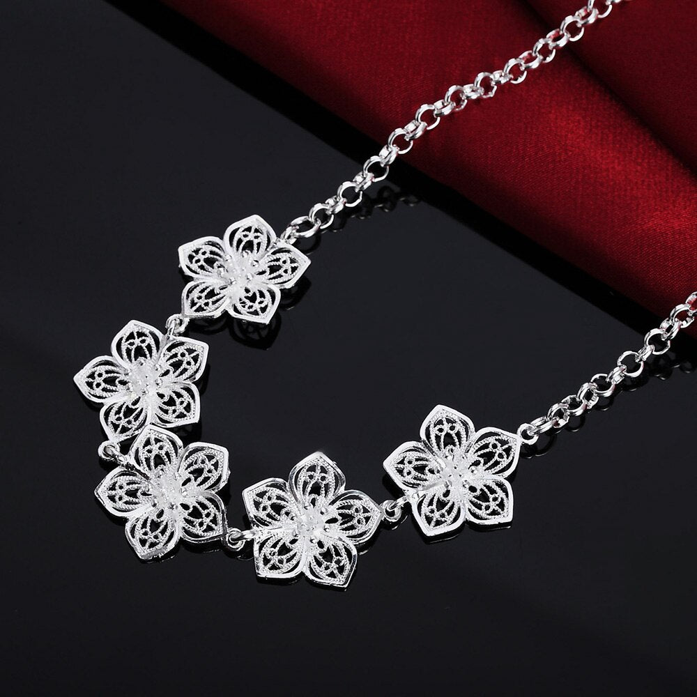 designer 925 Stamped Silver Beautiful Flowers Pendant Necklace For woman party wedding Jewelry Christmas gifts