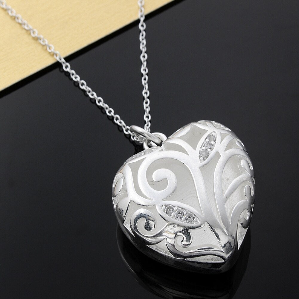 designer 925 Stamped Silver fine crystal heart pendant Necklace For Women Party wedding accessories Jewelry Couple gifts