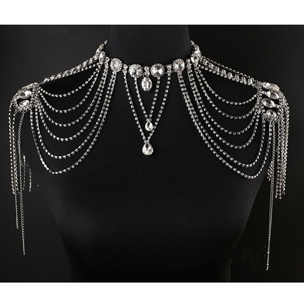 wedding dress necklace studio modeling accessories bridal zircon chain shoulder chain for women's jewelry
