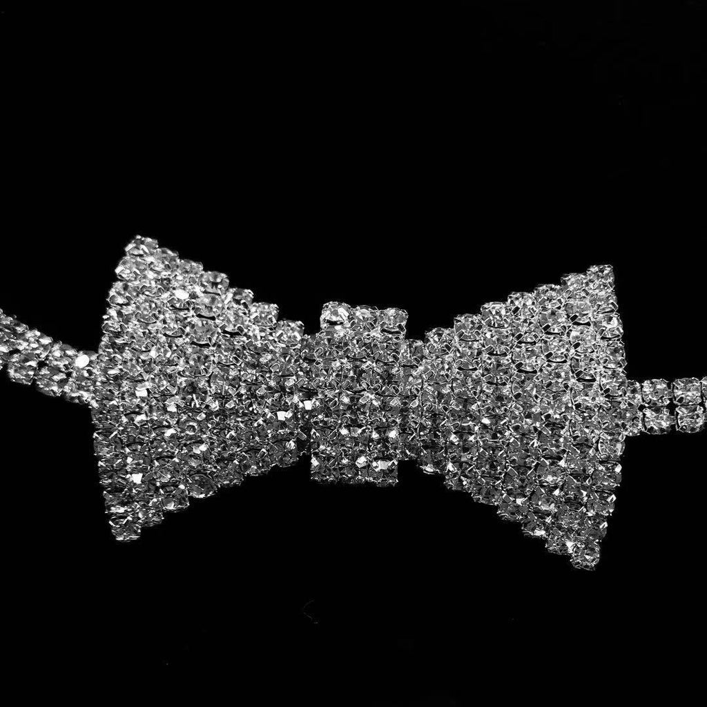 shiny Large Crystal Rhinestone bow tie Necklace lady charm bride wedding clavicle chain Valentine's Day gift