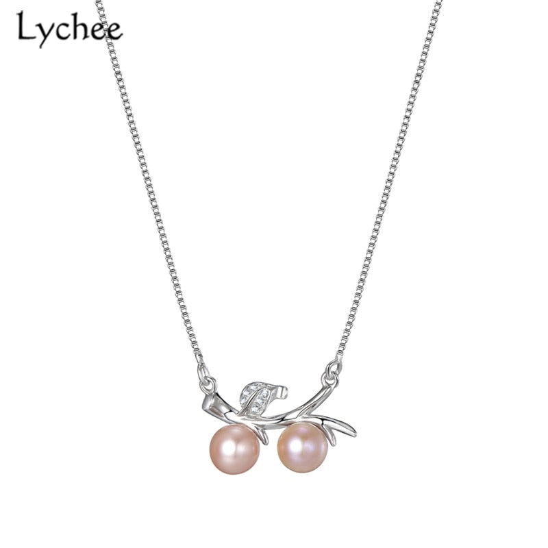 Branch Pearl Women Pendant Necklace 925 Sterling Silver Fine Jewelry Chain Silver 925 Jewelry Fashion