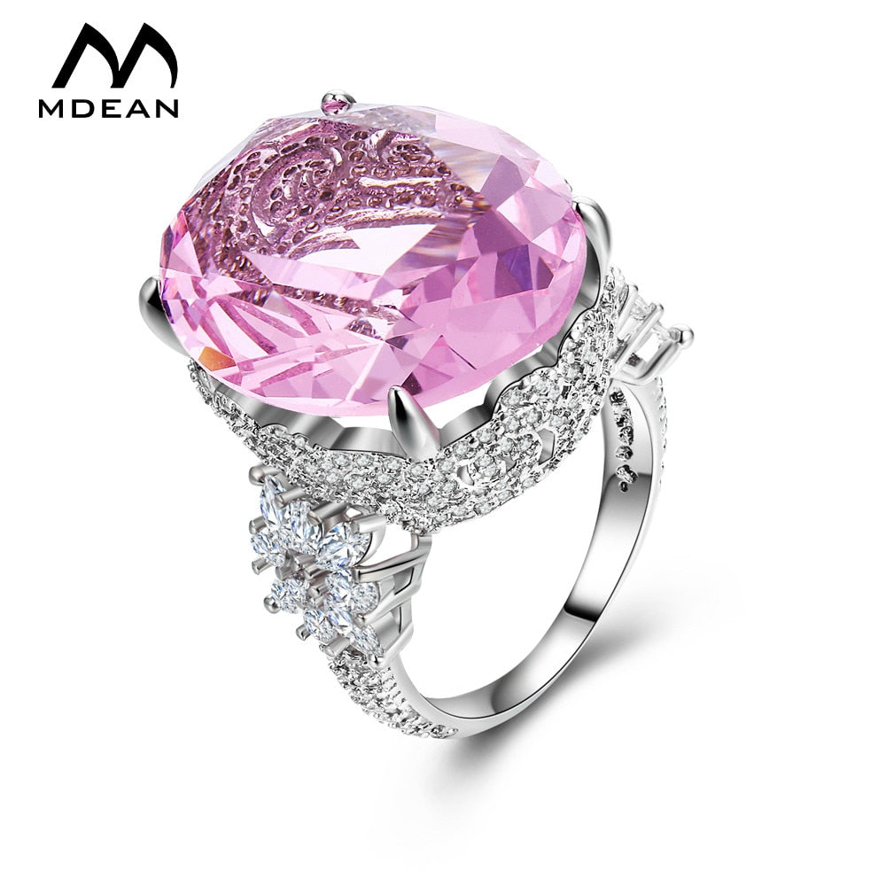 Pink Stone White Gold Color Wedding Rings For Women Engagement Big AAA Zircon Jewelry Ring Fashion Bague MSR812