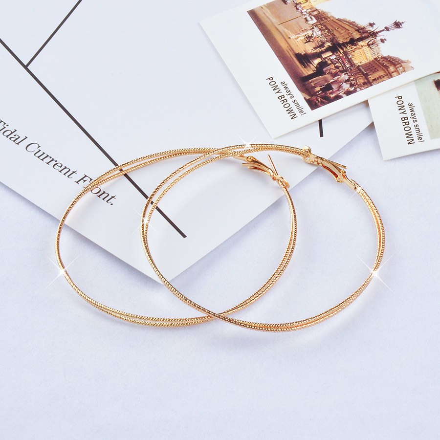 MQ Fashion Earrings Wholesale Gold Hyperbole Big Circle Hoop Earrings Double Circles Textured Earrings For Women Jewelry Brincos