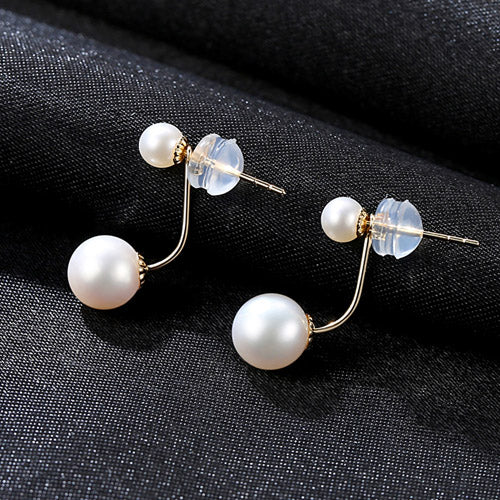 18K Gold Double Natural White Pearl Earrings 4-4.5mm/ 6.5-7mm Two Kind of Wearing Drop Earrings High Quality GE0001