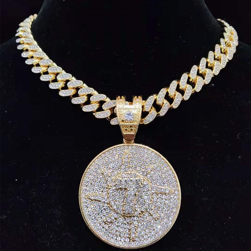Men Hip Hop Lucky number seven Pendant Necklace with 13mm Miami Cuban Chain Iced Out Bling Hiphop Necklaces Jewelry