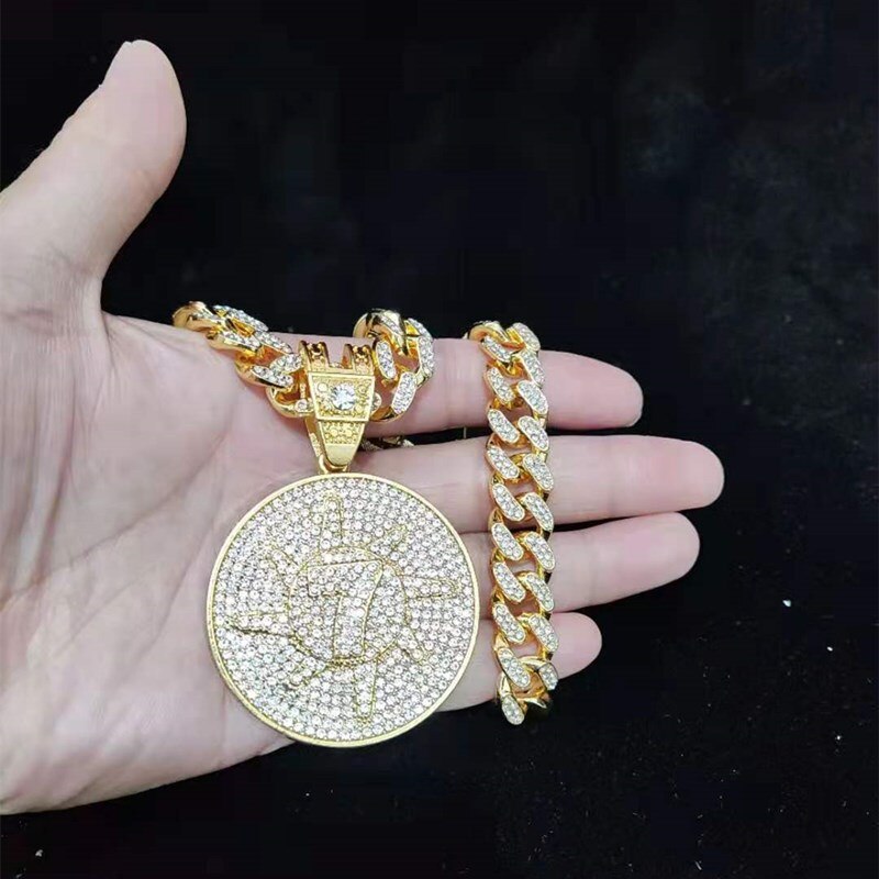 Men Hip Hop Lucky number seven Pendant Necklace with 13mm Miami Cuban Chain Iced Out Bling Hiphop Necklaces Jewelry
