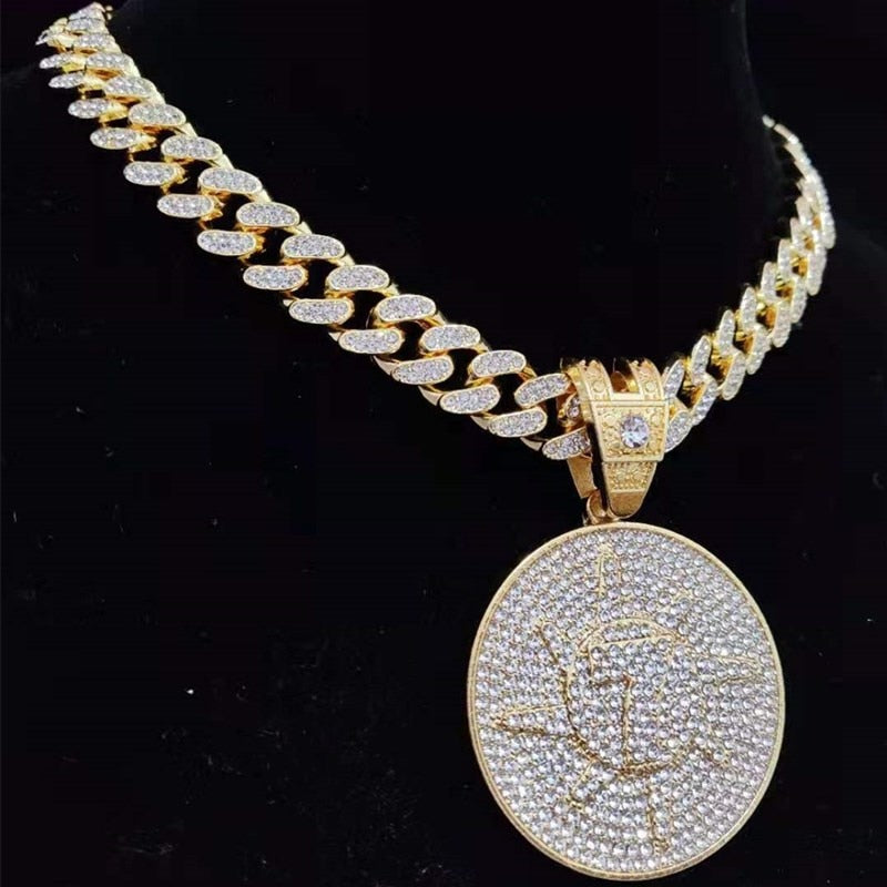 Men Hip Hop Lucky number seven Pendant Necklace with 13mm Miami Cuban Chain Iced Out Bling Hiphop Necklaces Jewelry
