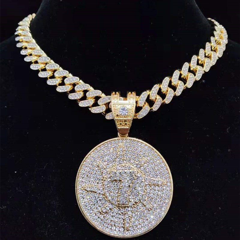 Men Hip Hop Lucky number seven Pendant Necklace with 13mm Miami Cuban Chain Iced Out Bling Hiphop Necklaces Jewelry