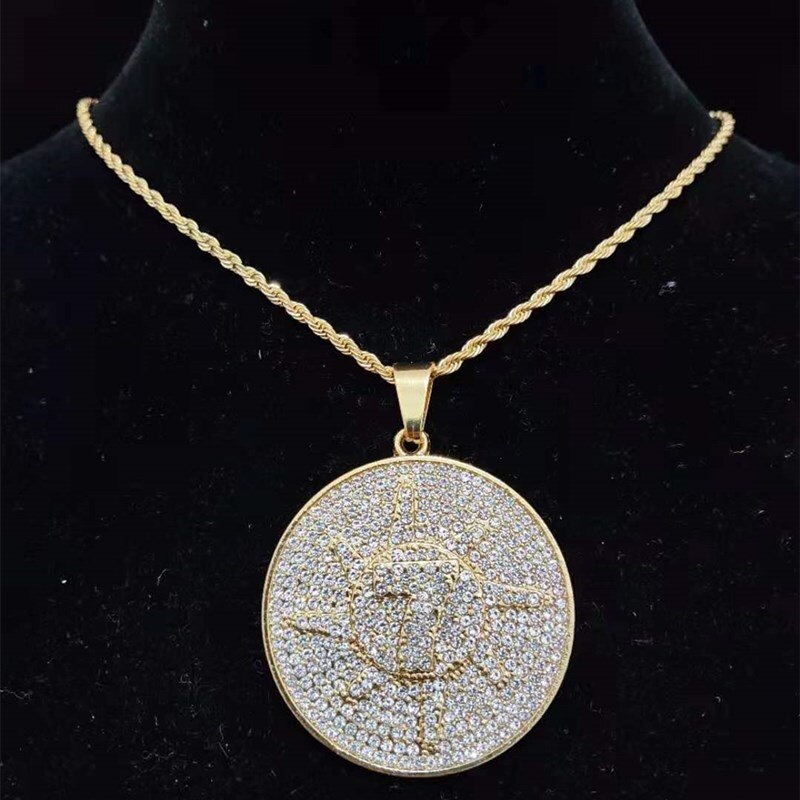 Men Hip Hop Lucky number seven Pendant Necklace with 13mm Miami Cuban Chain Iced Out Bling Hiphop Necklaces Jewelry