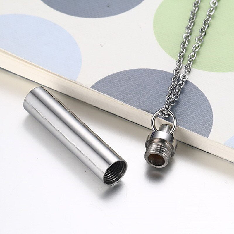 Men Woman Capsule Necklace Openable Cylindrical Pill Case Pendants Stainless Steel Remembrance Gift Jewelry
