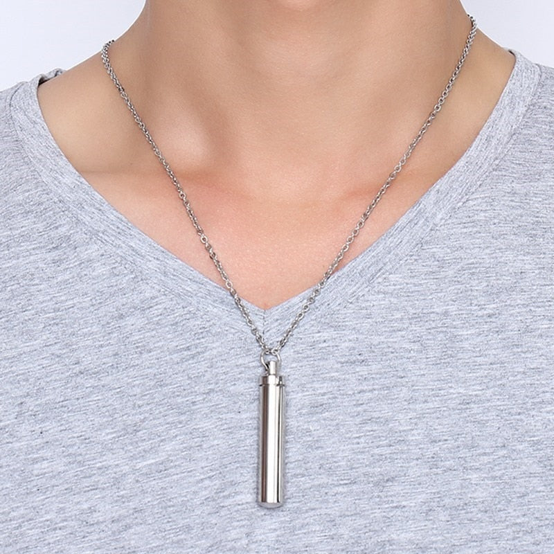 Men Woman Capsule Necklace Openable Cylindrical Pill Case Pendants Stainless Steel Remembrance Gift Jewelry