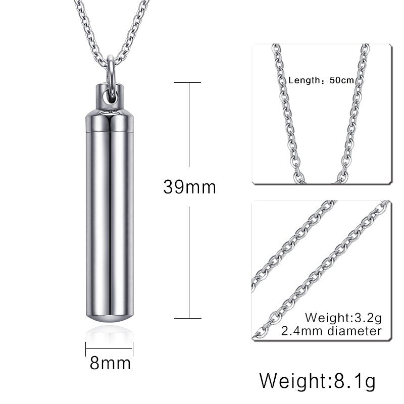 Men Woman Capsule Necklace Openable Cylindrical Pill Case Pendants Stainless Steel Remembrance Gift Jewelry