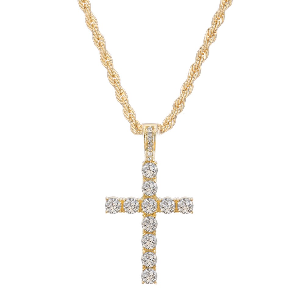 Men Women Hip Hop Cross Pendant Necklace with 4mm Zircon Tennis Chain Iced out Bling Necklaces HipHop Jewelry Gift A++