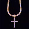 Men Women Hip Hop Cross Pendant Necklace with 4mm Zircon Tennis Chain Iced out Bling Necklaces HipHop Jewelry Gift