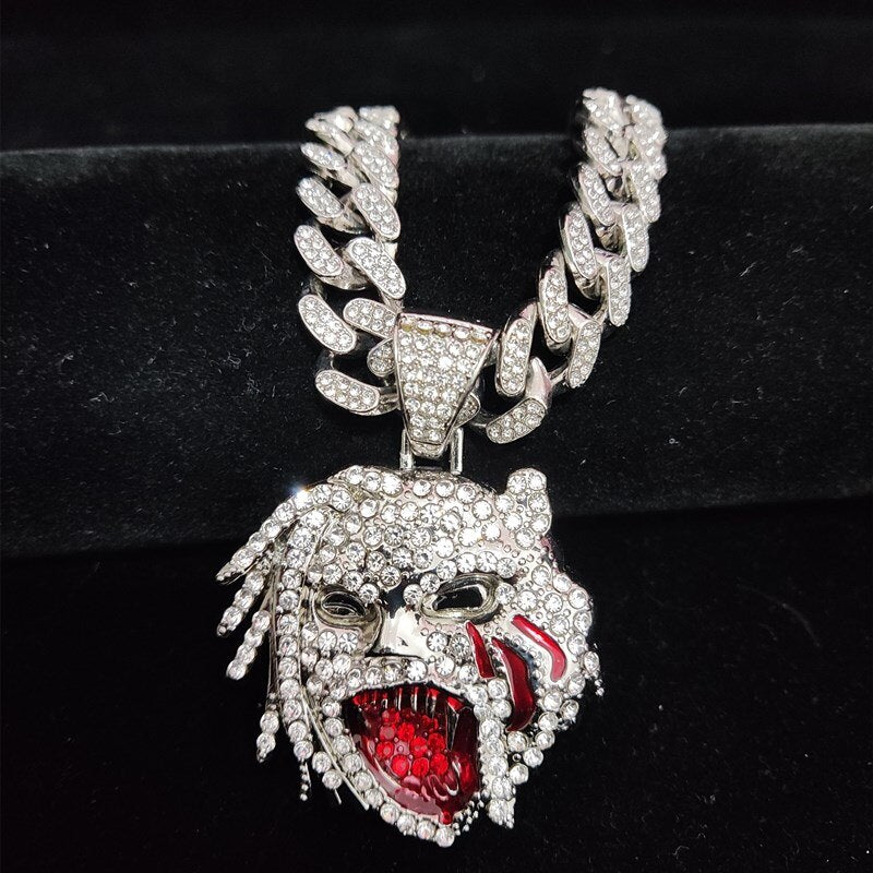 Men Women Hip Hop Iced Out Bling Figure Pendant Necklace with 13mm Miami Cuban Chain HipHop Rock Necklaces Charm Jewelry