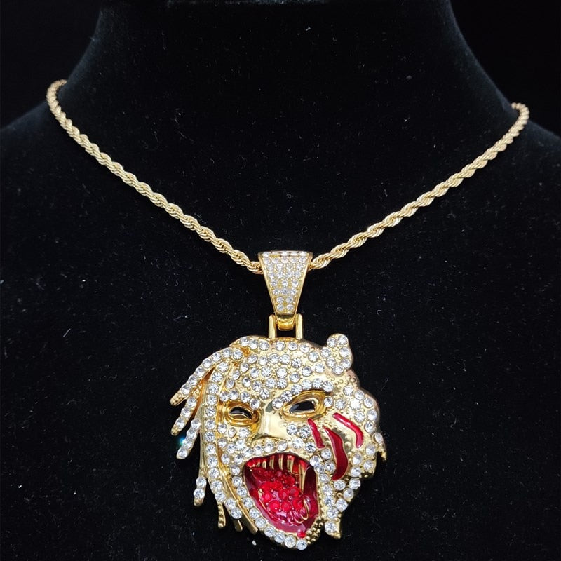 Men Women Hip Hop Iced Out Bling Figure Pendant Necklace with 13mm Miami Cuban Chain HipHop Rock Necklaces Charm Jewelry