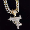 Men Women Hip Hop Iced Out Bling submachine gun Pendant Necklace 13mm Miami Cuban Chain HipHop Necklaces  Charm Jewelry