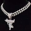 Men Women Hip Hop Iced Out Bling submachine gun Pendant Necklace 13mm Miami Cuban Chain HipHop Necklaces  Charm Jewelry