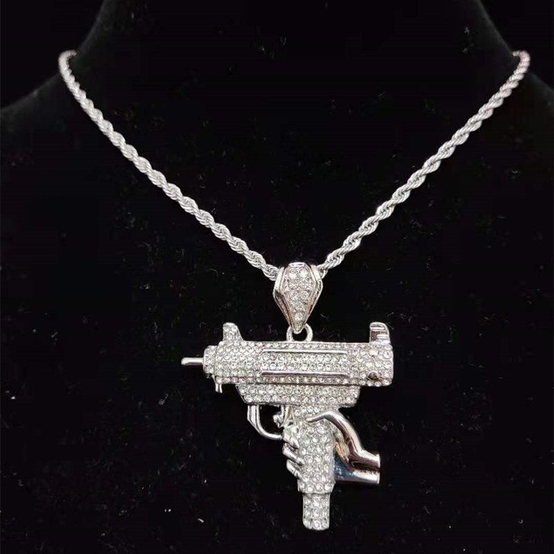 Men Women Hip Hop Iced Out Bling submachine gun Pendant Necklace 13mm Miami Cuban Chain HipHop Necklaces  Charm Jewelry