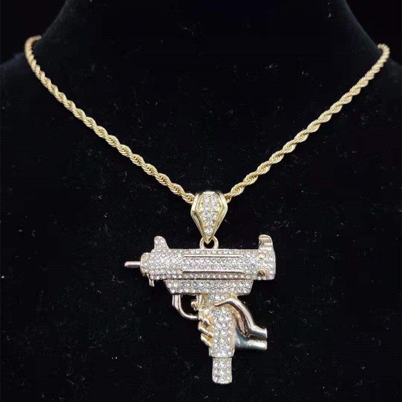 Men Women Hip Hop Iced Out Bling submachine gun Pendant Necklace 13mm Miami Cuban Chain HipHop Necklaces  Charm Jewelry