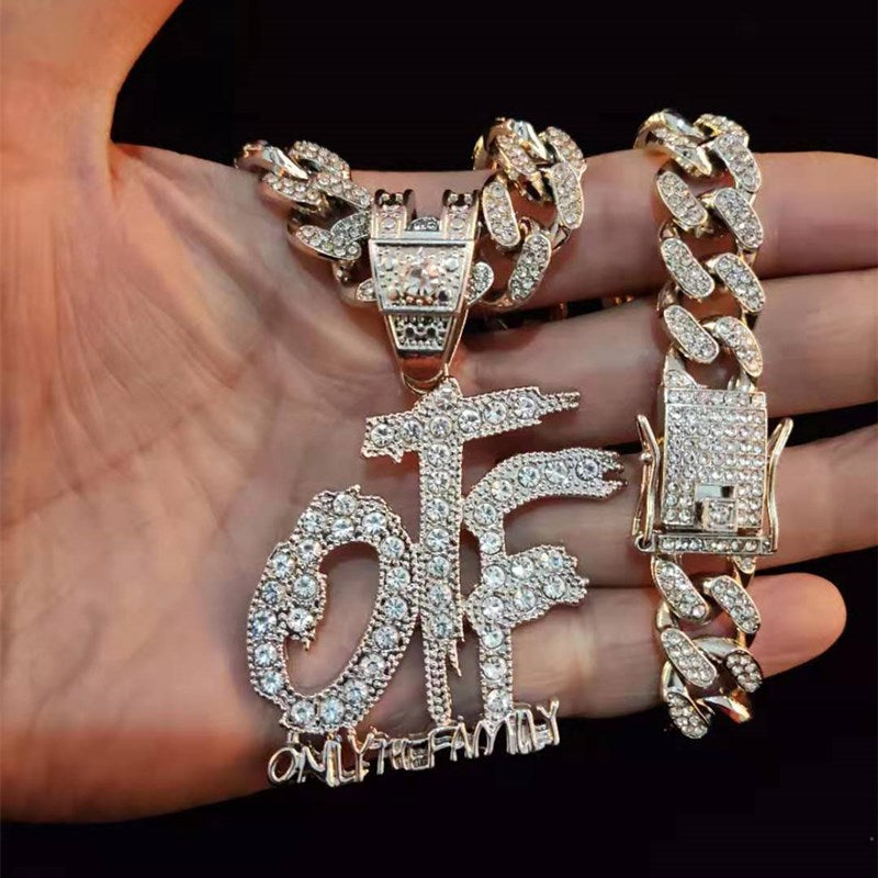 Ashendikan Hip Hop Only The Family Otf - Collar de cadena cubana de Miami con colgante de caja helada, Acero inoxidable Ashendikan Hip Hop Only The Family Otf - Collar de cadena cubana de Miami con colgante de caja helada, Acero inoxidable