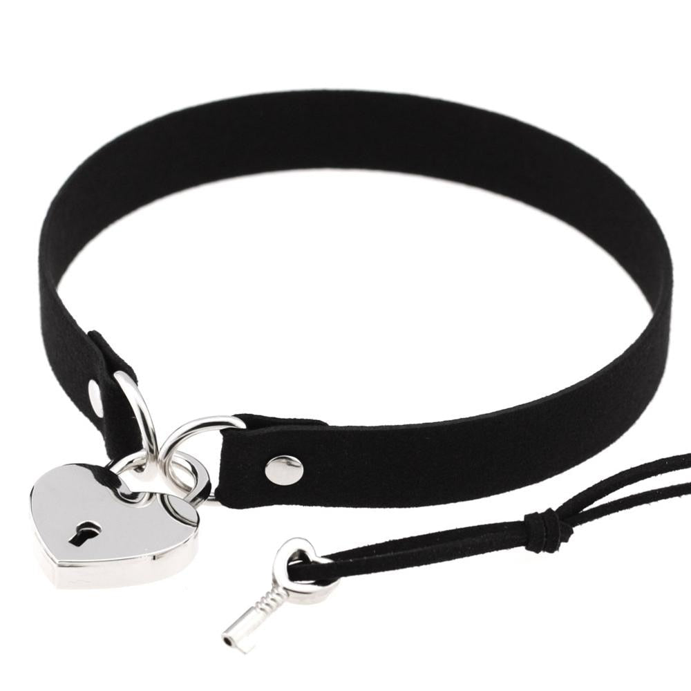 Metal Lock Heart Choker Collar For Girls Women Black Cosplay Necklace Couple Gift Neck Goth Jewelry Gothic Accessiores