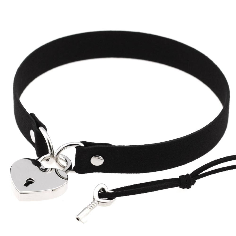 Metal Lock Heart Choker Collar For Girls Women Black Cosplay Necklace Couple Gift Neck Goth Jewelry Gothic Accessiores
