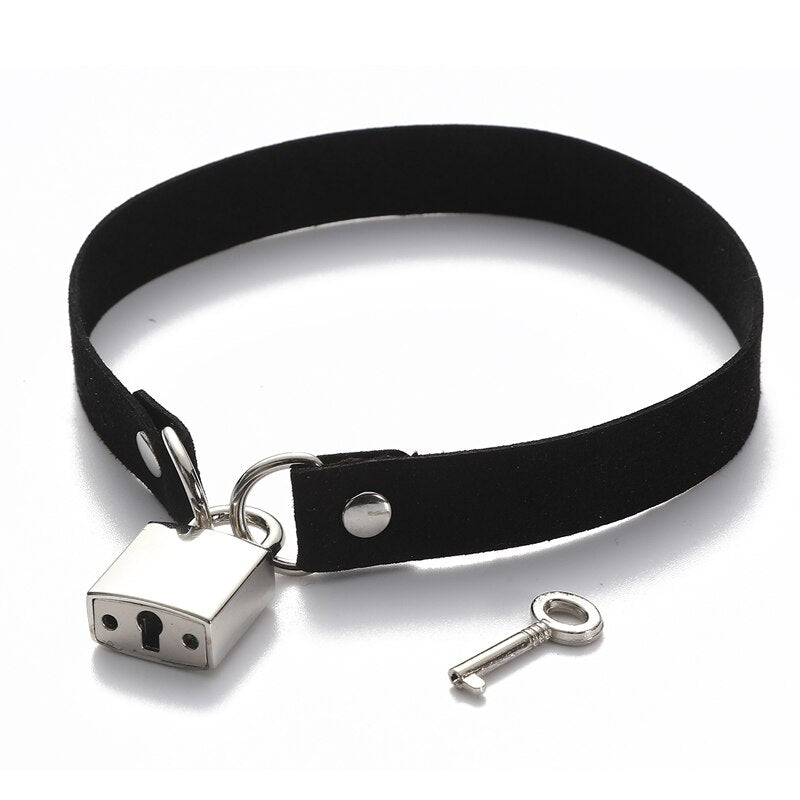 Metal Lock Heart Choker Collar For Girls Women Black Cosplay Necklace Couple Gift Neck Goth Jewelry Gothic Accessiores
