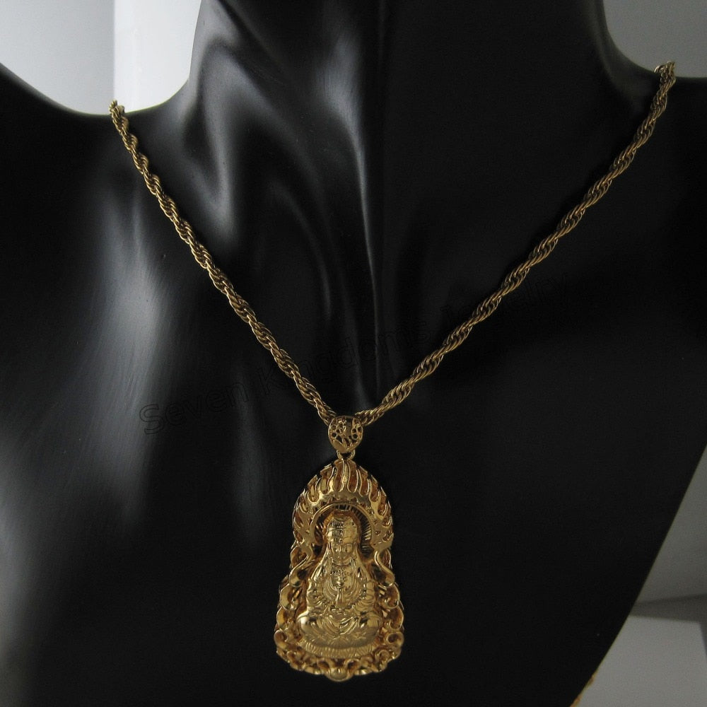 /Min order 10$ CAN MIX DESIGN/ - YELLOW GOLD GP 24" ROPE NECKLACE & VIVID BUDDHA Buddhism Guan yin bodhisattva  PENDANT /