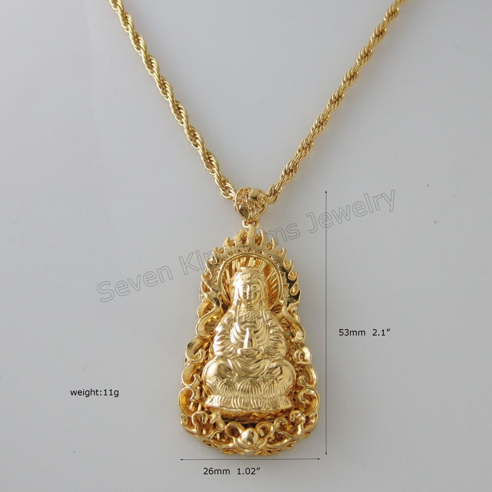 /Min order 10$ CAN MIX DESIGN/ - YELLOW GOLD GP 24" ROPE NECKLACE & VIVID BUDDHA Buddhism Guan yin bodhisattva  PENDANT /