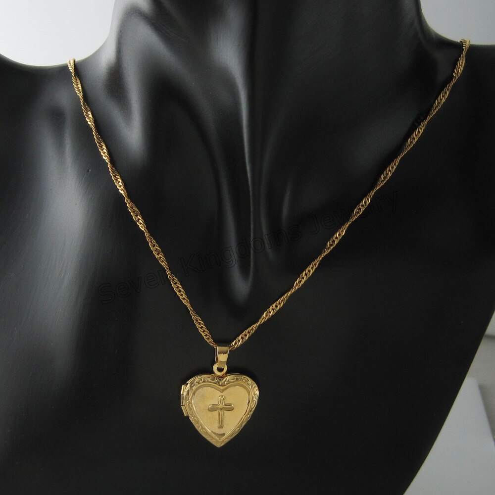 /Min order 10$ / - YELLOW GOLD OVERLAY 18" TWIST NECKLACE& JESUS CROSS RELIGIOUS GOD  HEART CAN BE OPENED HANGS 1.06" PENDANT