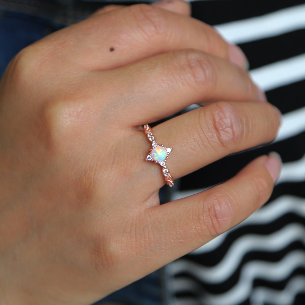 Mini Design Delicate single white opal cz Crystal Small Ring for Women/Girls Rose Gold 100% 925 sterling silver delicate ring