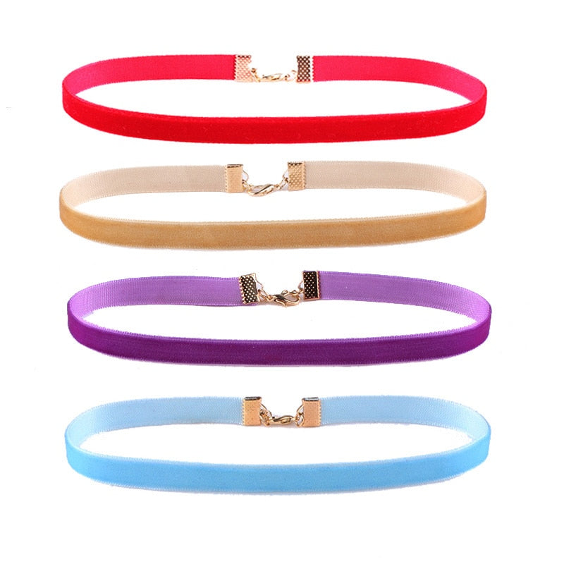 Mix 12 colors 12Pcs/Set 10mm Velvet Choker Necklaces For Women Girls Punk Gothic Pendant Necklace Cho collier ras du cou