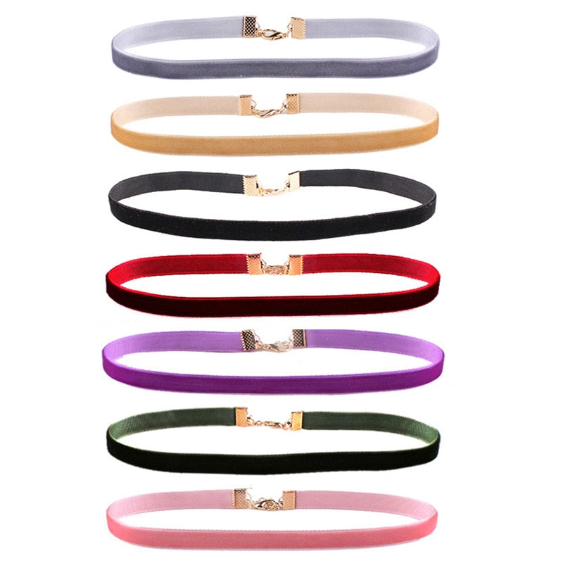 Mix 12 colors 12Pcs/Set 10mm Velvet Choker Necklaces For Women Girls Punk Gothic Pendant Necklace Cho collier ras du cou