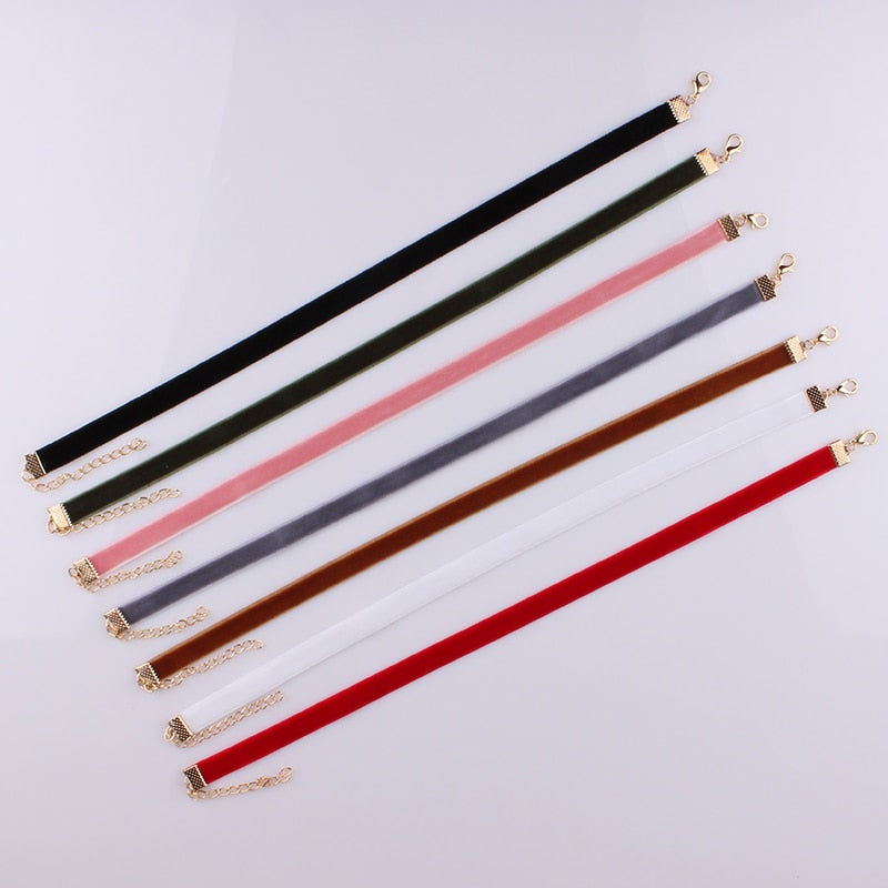 Mix 12 colors 12Pcs/Set 10mm Velvet Choker Necklaces For Women Girls Punk Gothic Pendant Necklace Cho collier ras du cou