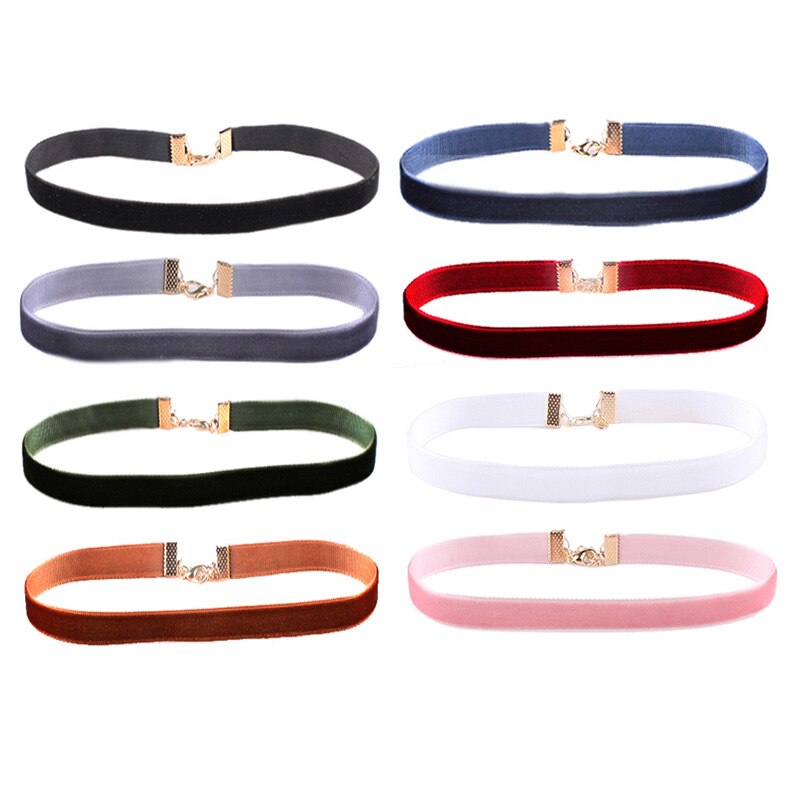 Mix 12 colors 12Pcs/Set 10mm Velvet Choker Necklaces For Women Girls Punk Gothic Pendant Necklace Cho collier ras du cou