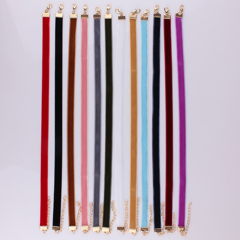 Mix 12 colors 12Pcs/Set 10mm Velvet Choker Necklaces For Women Girls Punk Gothic Pendant Necklace Cho collier ras du cou