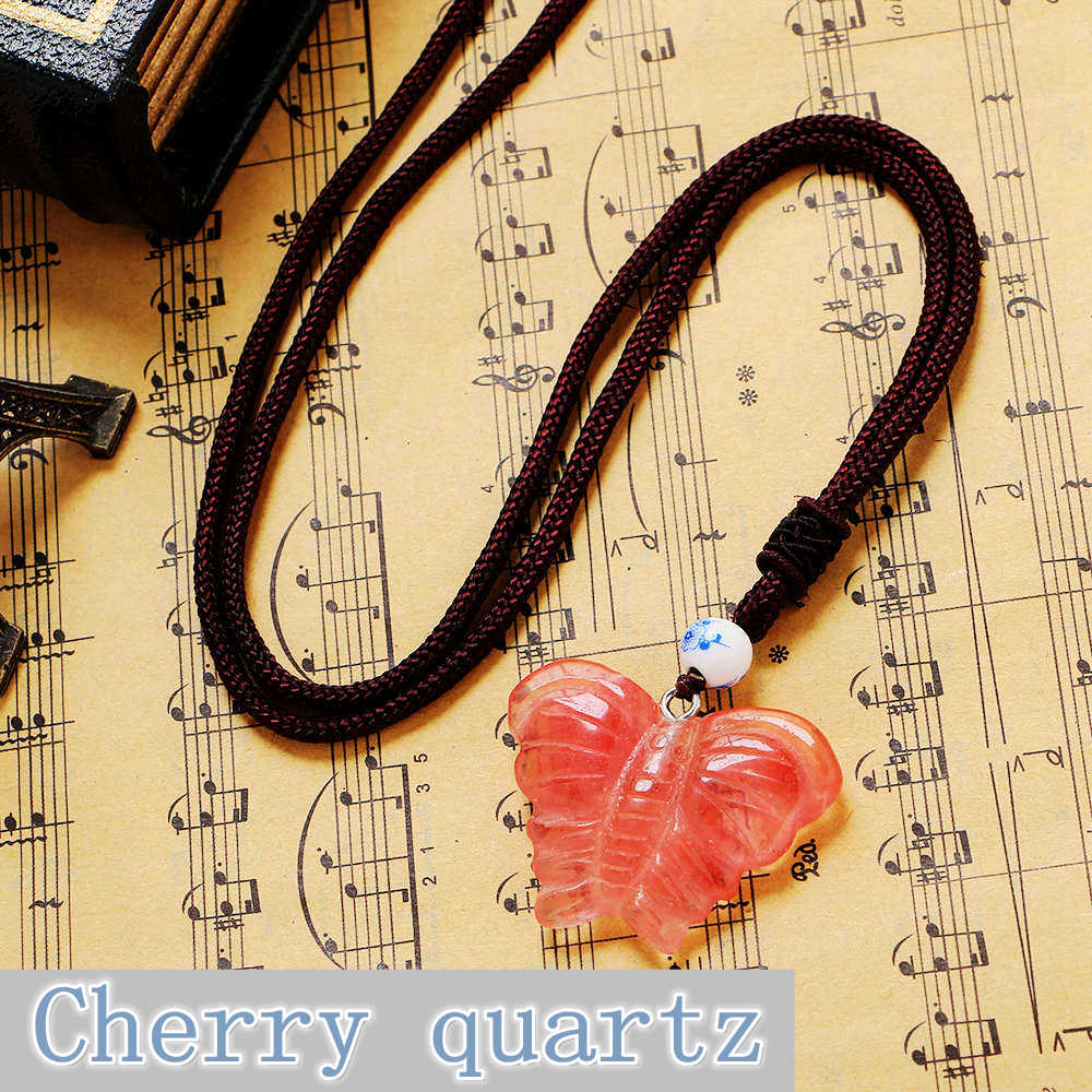 Mix Color Natural Stone Butterfly Shape Charm Pendant Fit Necklace For Jewelry Making DIY 4*3cm Nylon rope pendant Long Necklace