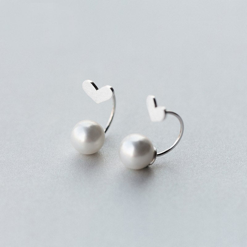 Luxury Love Heart Real Pure 925 Sterling Silver Jewelry Shell Pearl Earrings Fashion Women Earrings