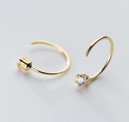 Pure 925 Sterling Silver Simple Circle Stud Earrings with Clear CZ for Women Fashion 925 Sterling Silver Jewelry