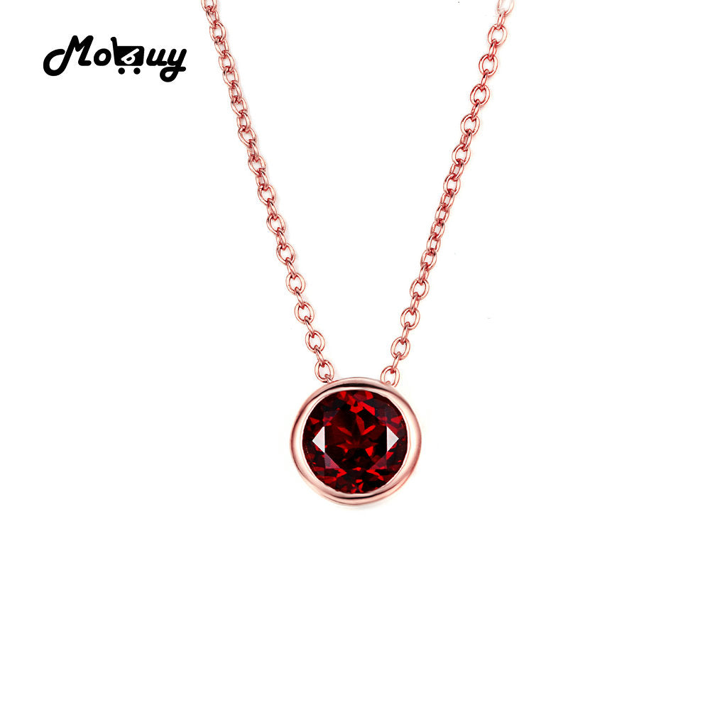 MBNI002 Round Cut Natural Gemstone Red Garnet Necklaces & Pendants Sterling Silver 925 Jewelry Rose Gold Plated For Women