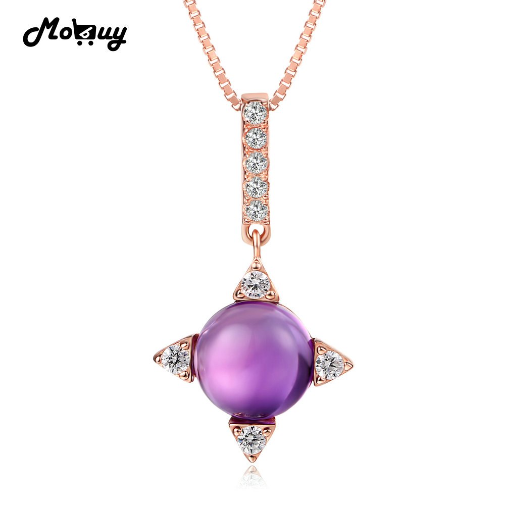 MBNI003 Natural Gemstone Purple Amethyst Shinning Star Necklace &Pendant 925 Sterling Silver Rose Gold Plated Fine Jewelry