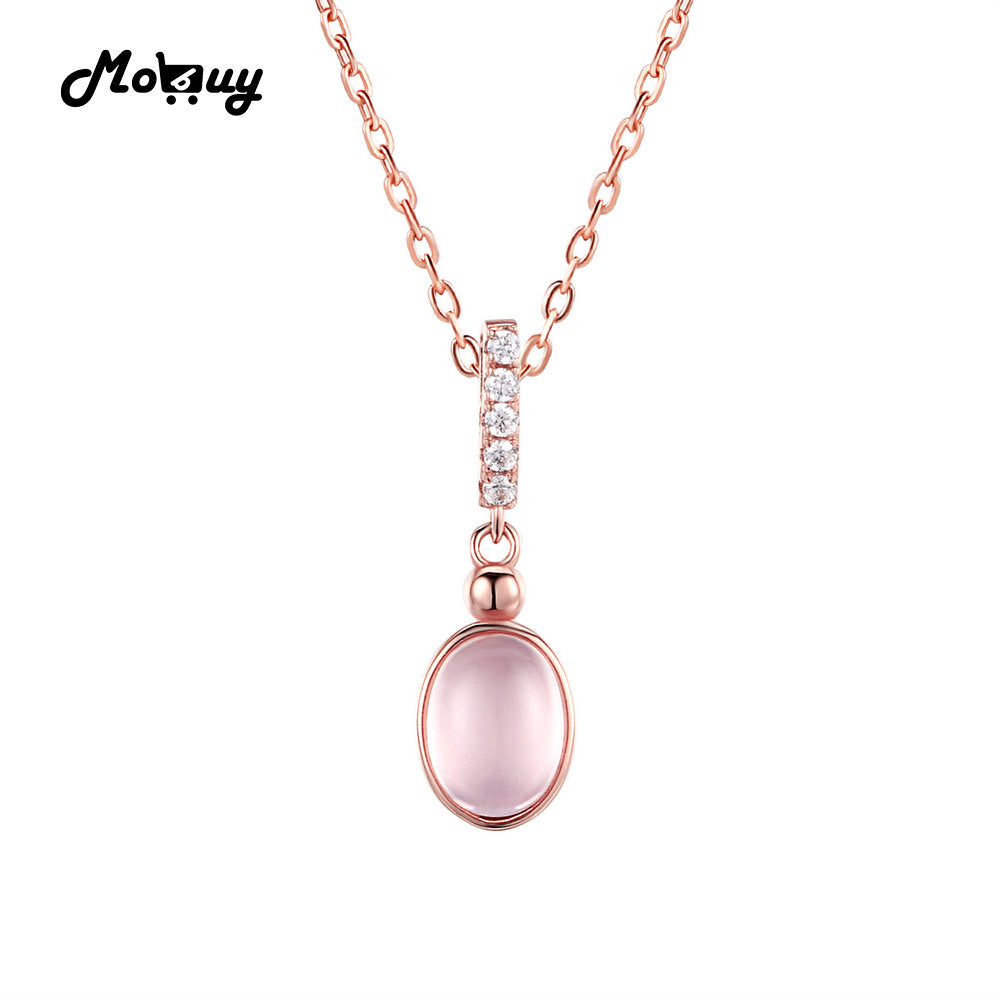 MBNI009 Pink Natural Gemstone Rose Quartz Necklace & Pendant 925 Sterling-Silver-Jewelry Rose Gold Plated Fine For Women