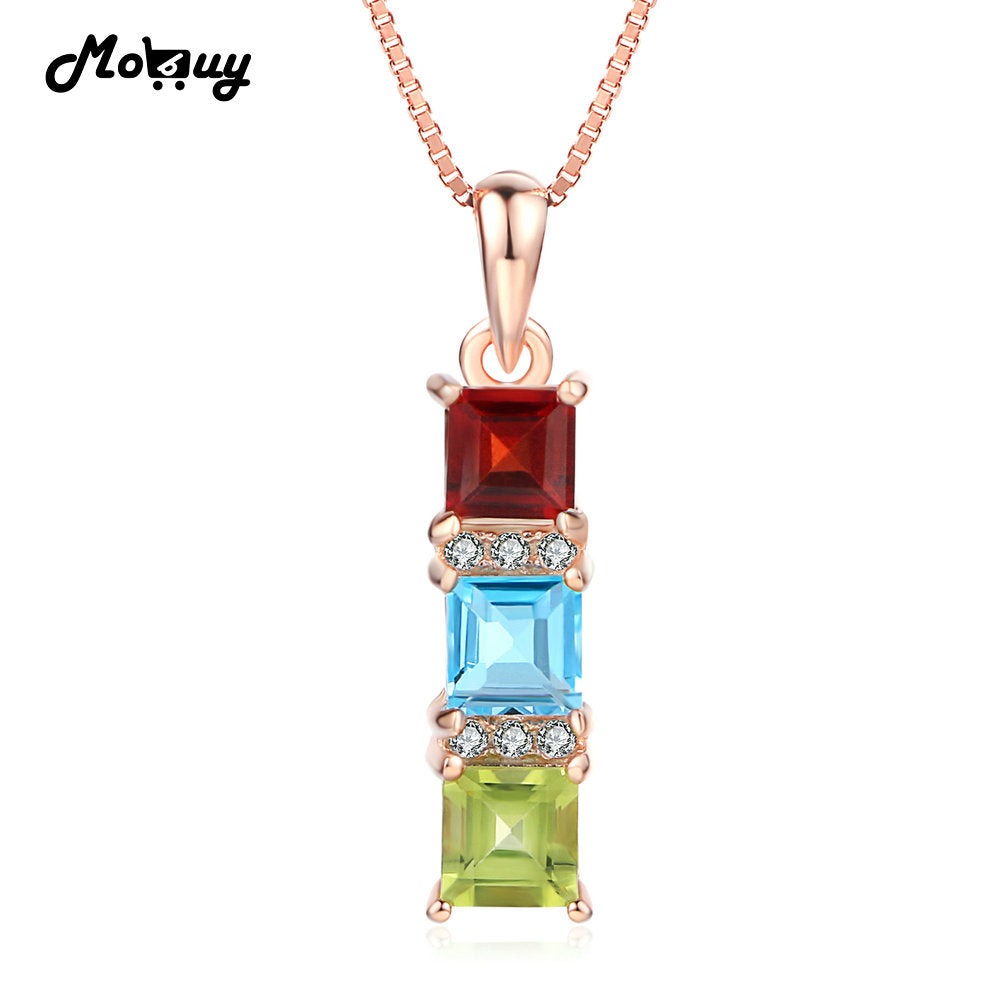 MBNI052 Multi Stones Natural Gemstone Garnet Peridot Topaz Necklace & Pendant 925 Sterling Silver Rose Gold Plated Jewelry