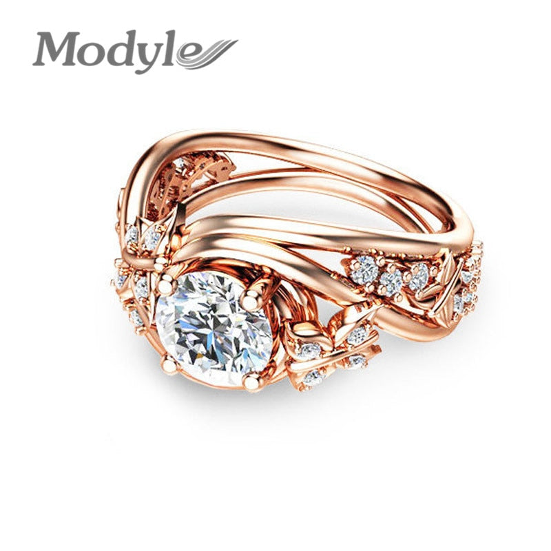 2020 Rose Flower CZ Stone Wedding Rings for Women Jewelry Love Engagement Rose Gold Color Wedding Ring Dropshipping