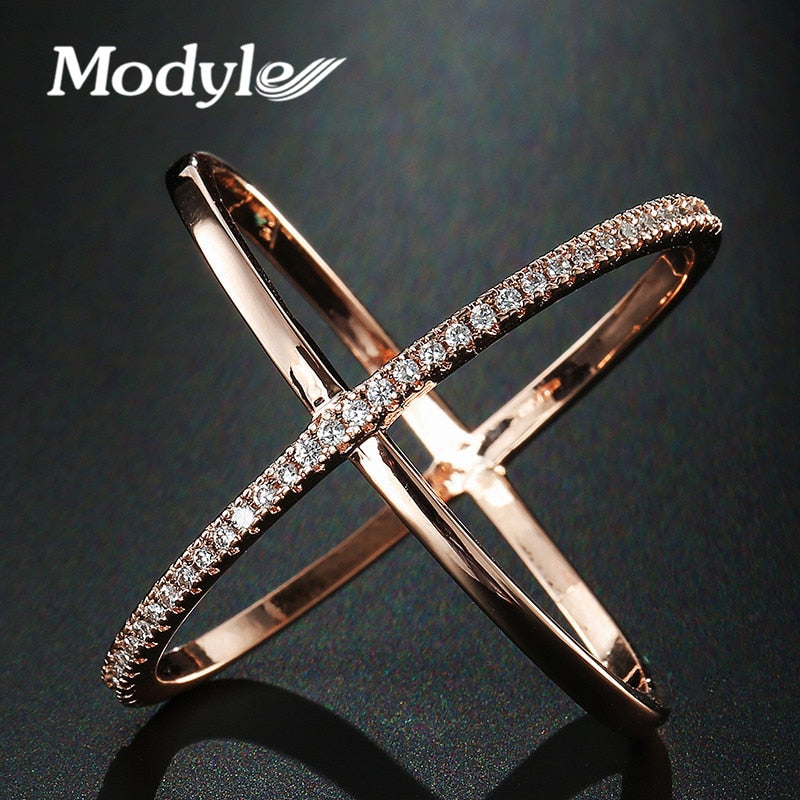 New Big Cross Zircon Ring Fashion Female Jewelry Infinity Sign Women Rose Gold Rings for Party free Shipping