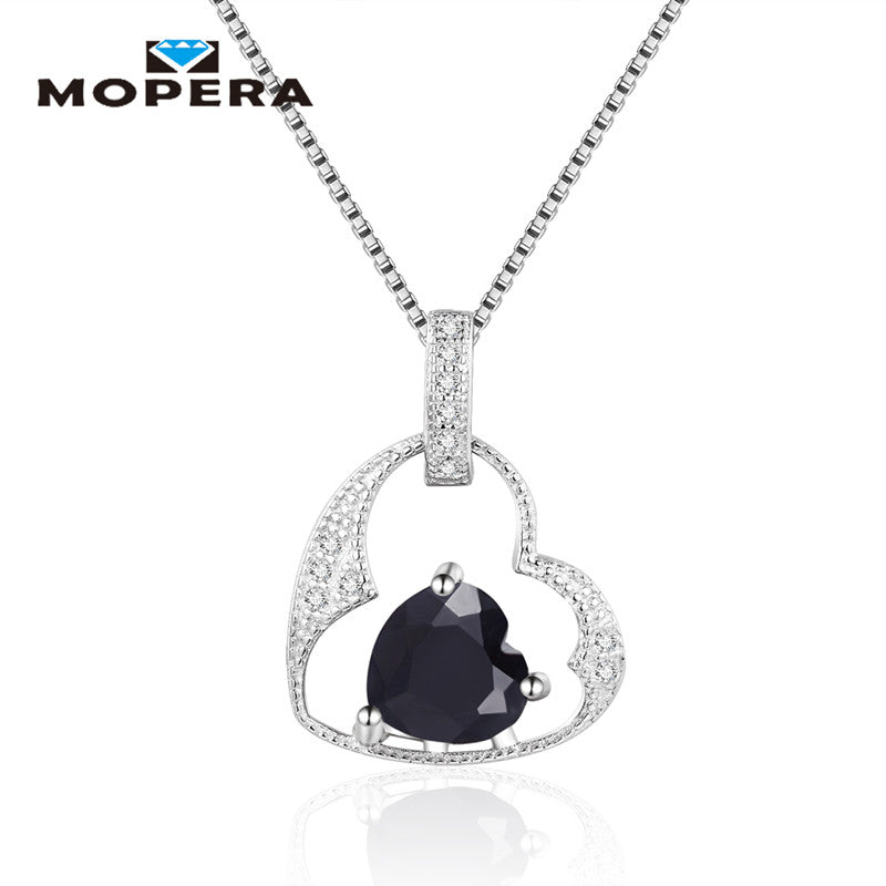 925 Silver Sterling Necklaces&Pendants Love Shape 5 Kinds Natural Black Sapphire Topaz Garnet Citrine Amethyst For Women