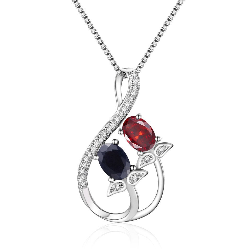 Fine Jewelry 925 Sterling Silver Necklace Women Elegant Plant Pendant With Natural Sapphire Amethyst Pendant Necklaces