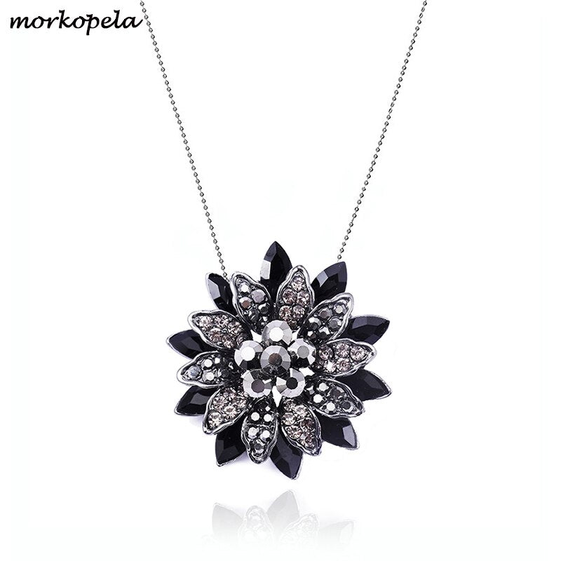 Morkopela The Black Dahlia Necklace Vintage Flower Pendant Pins For Wo